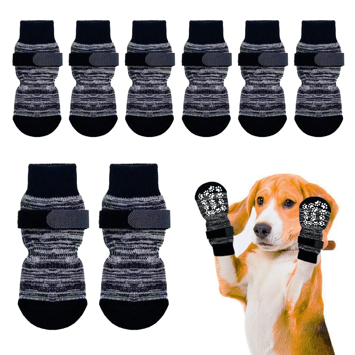 Photo 1 of KUPAO Dog Socks 8 Pack to Prevent Licking Paws, Anti Slip Dog Booties and Paw Protectors for Hardwood Floors Hot Pavement, Suitable for Small Medium Large Senior Dogs - Size XX-Large