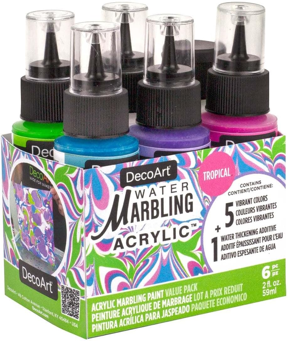 DecoArt Water Marbling Acrylic Paint - Tropical, Set of 6, 2 oz