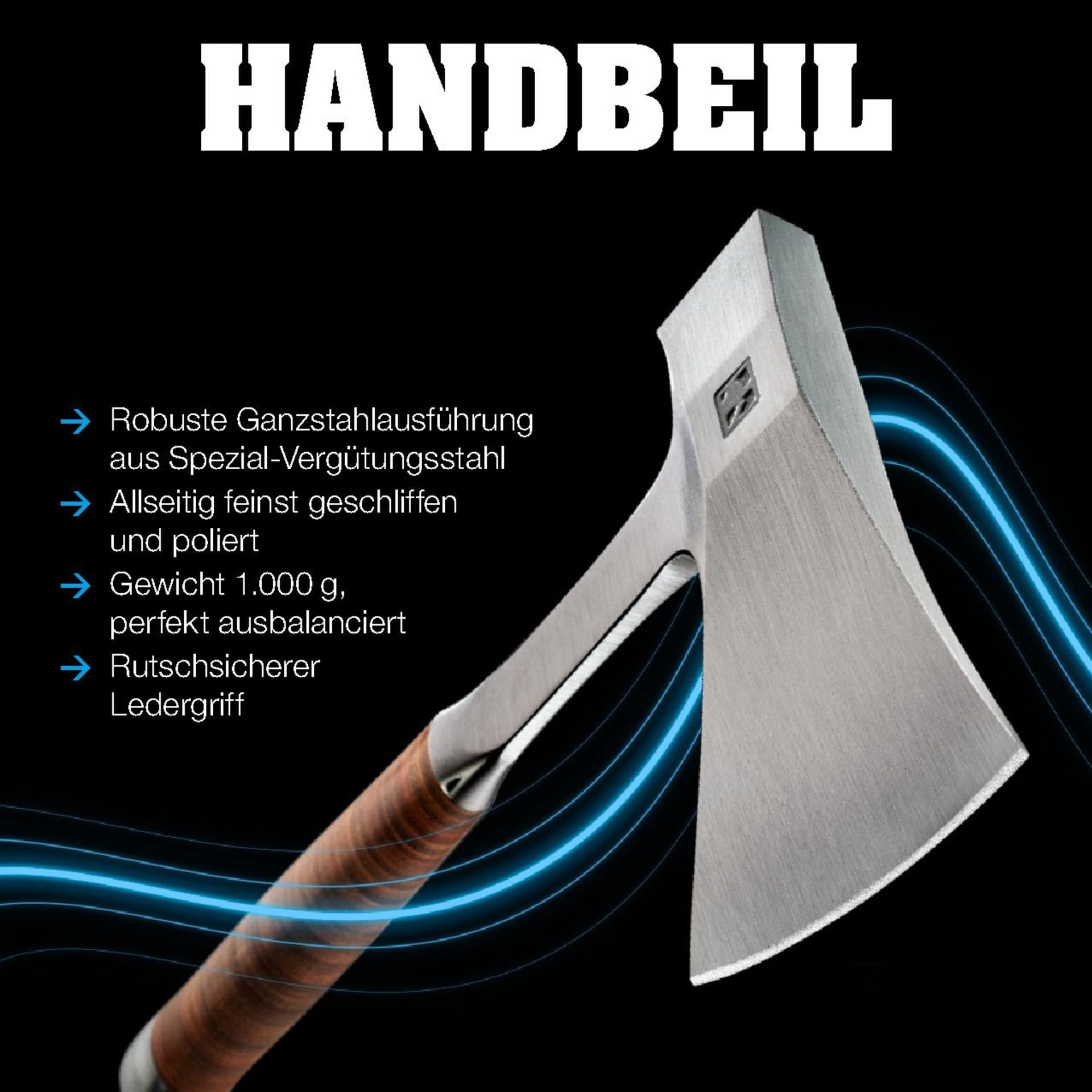 HALDER Handbeil, mit Ledergriff, inkl. hochwertiger Ledergürteltasche als Schneidschutz | 3555.375