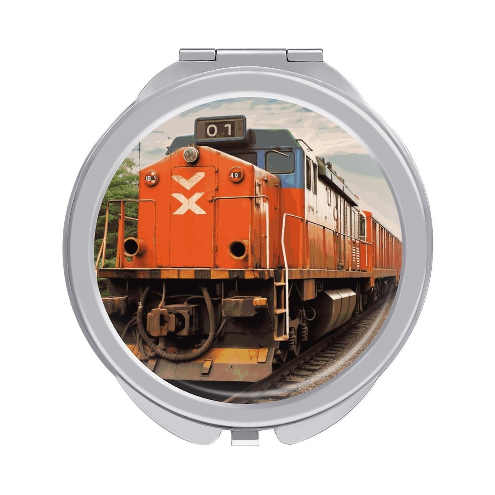 VstaDank Train Compact Mirror for Purses Round Fashion Travel Makeup Mirror 2X /1x Magnifying Double Sides Mini Mirrors Portable Pocket Mirrors for Handbag Purse Women Gift