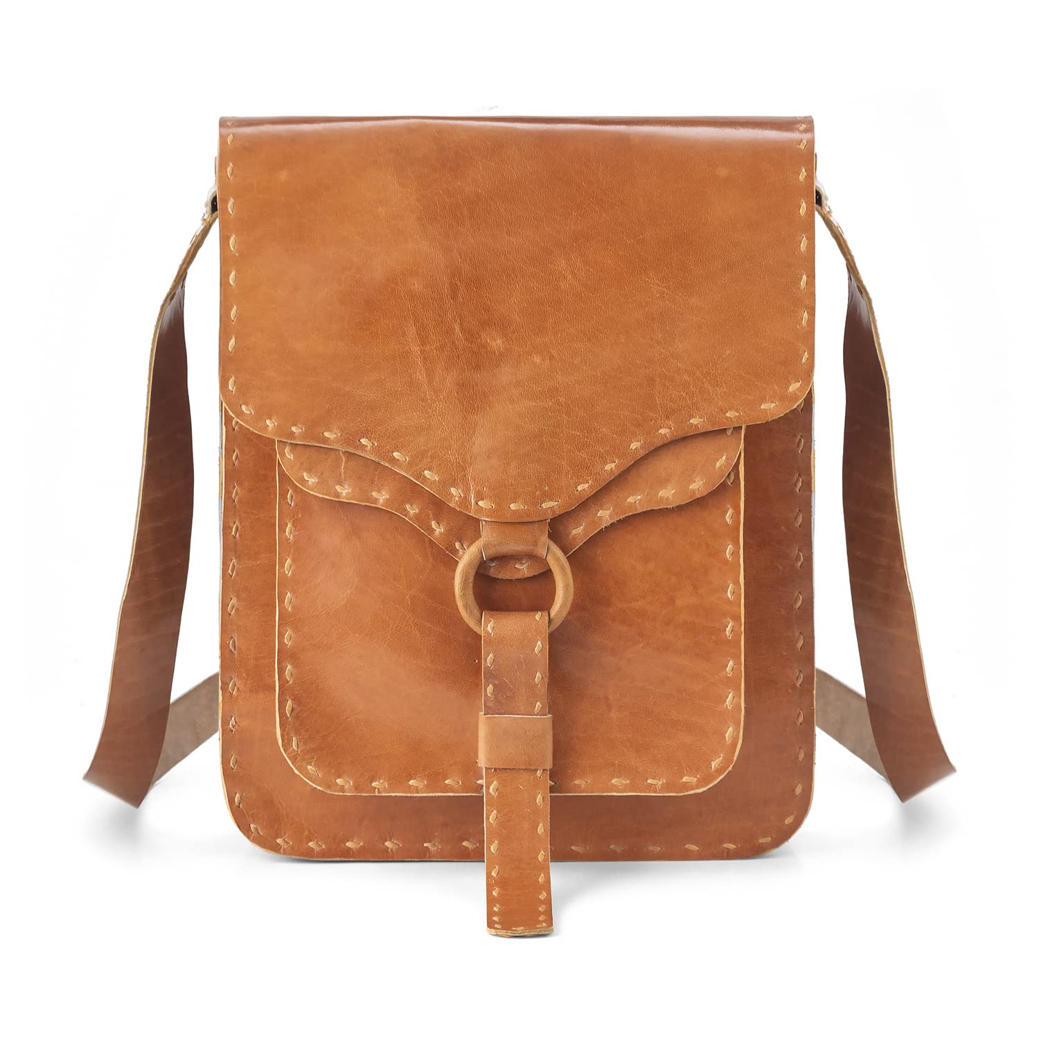 GoatterGenuine Leather Handmade 11" Shoulder Cross body Travel Messenger Bag for Unisex, Tan, L