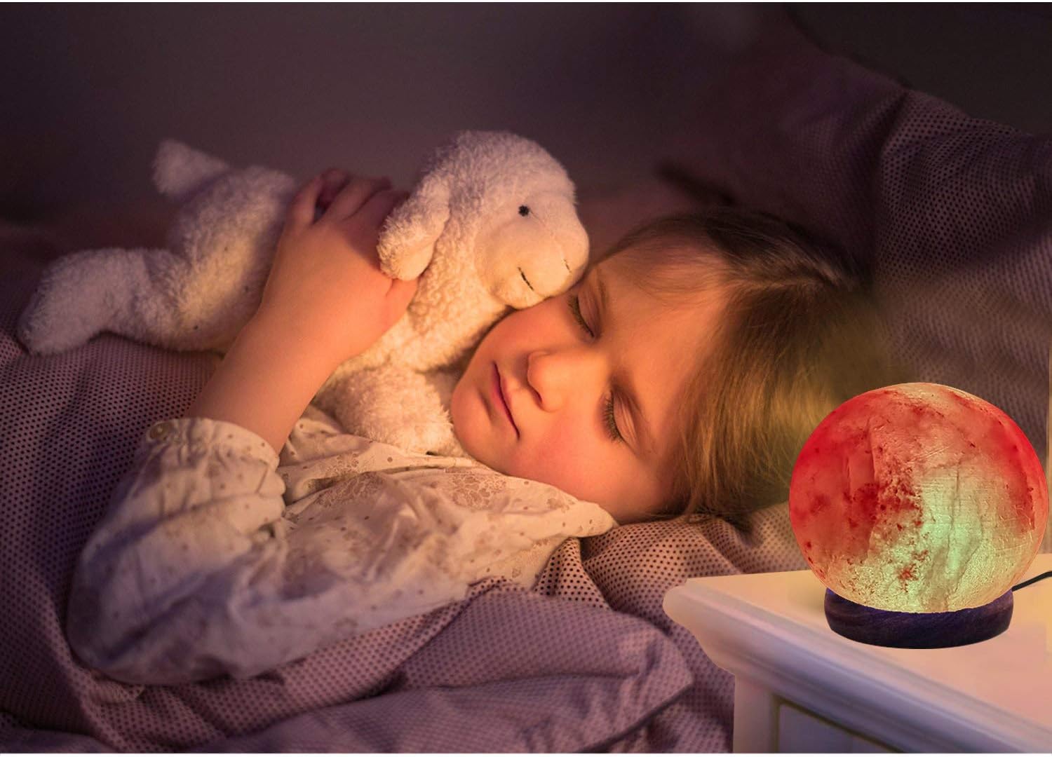 ESOW Himalayan Salt Lamp Multi Color Changing, 3 Watts LED Bulb & Wood Base, Small Size About 3.3"/1.6lbs, Handcraft Natural Ball Shape Salt Lamp for Best Gift & Great Décor, No Installation Required