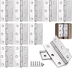 Anstore 10 x Stainless Steel Folding Hinges 44 x 32 x 1 mm Small Band Hinge Hardware for Doors, Windows, Cabinets, Door Hinges with 72 Screws 3.5 x 12 mm for Door Cupboard