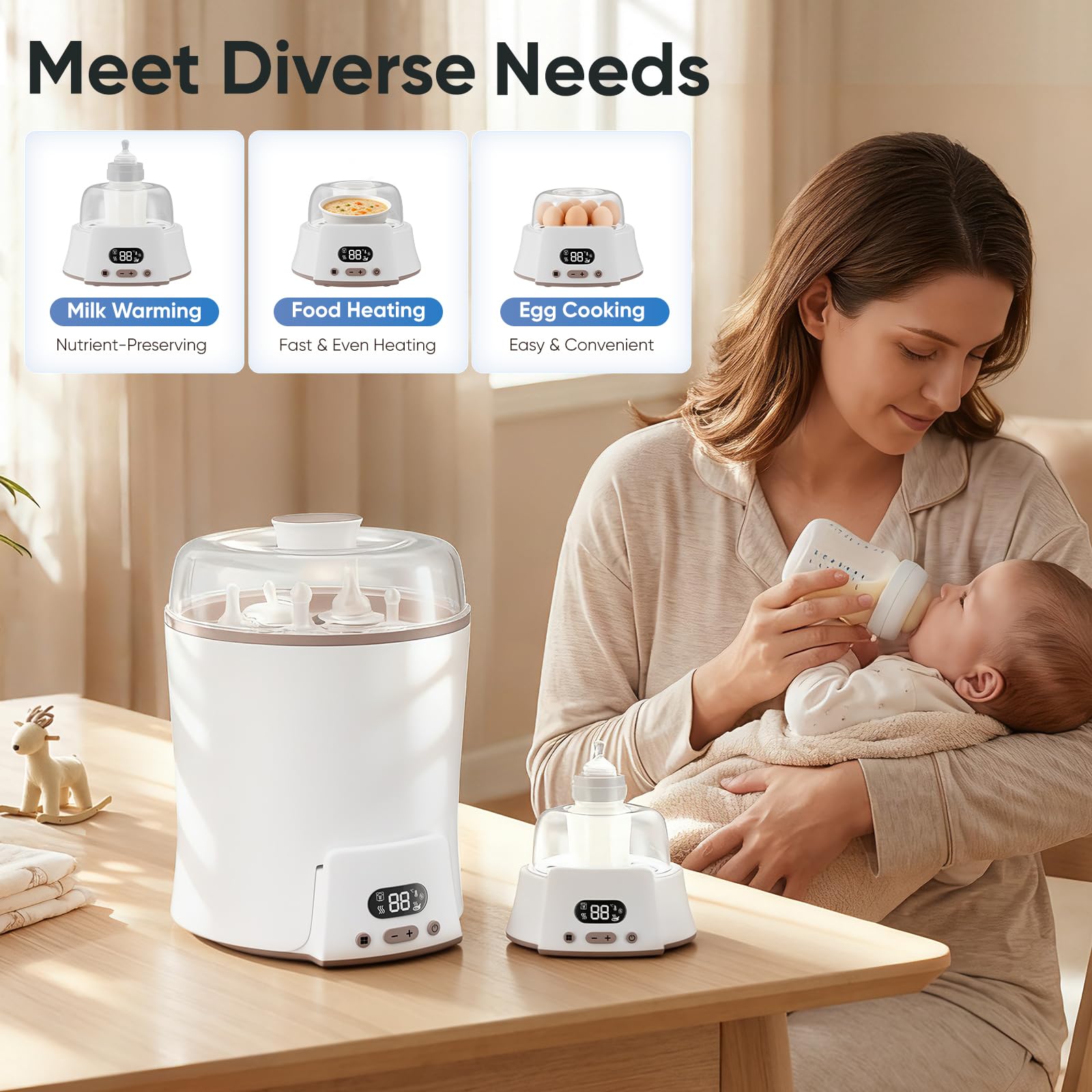 Sterilizzatore per biberon 6 in 1 – Sterilizzazione a vapore, asciugatura, scaldalatte, scalda alimenti e cuoci uova, capacità 6 bottiglie, senza BPA, per articoli per neonati, biberon e accessori per