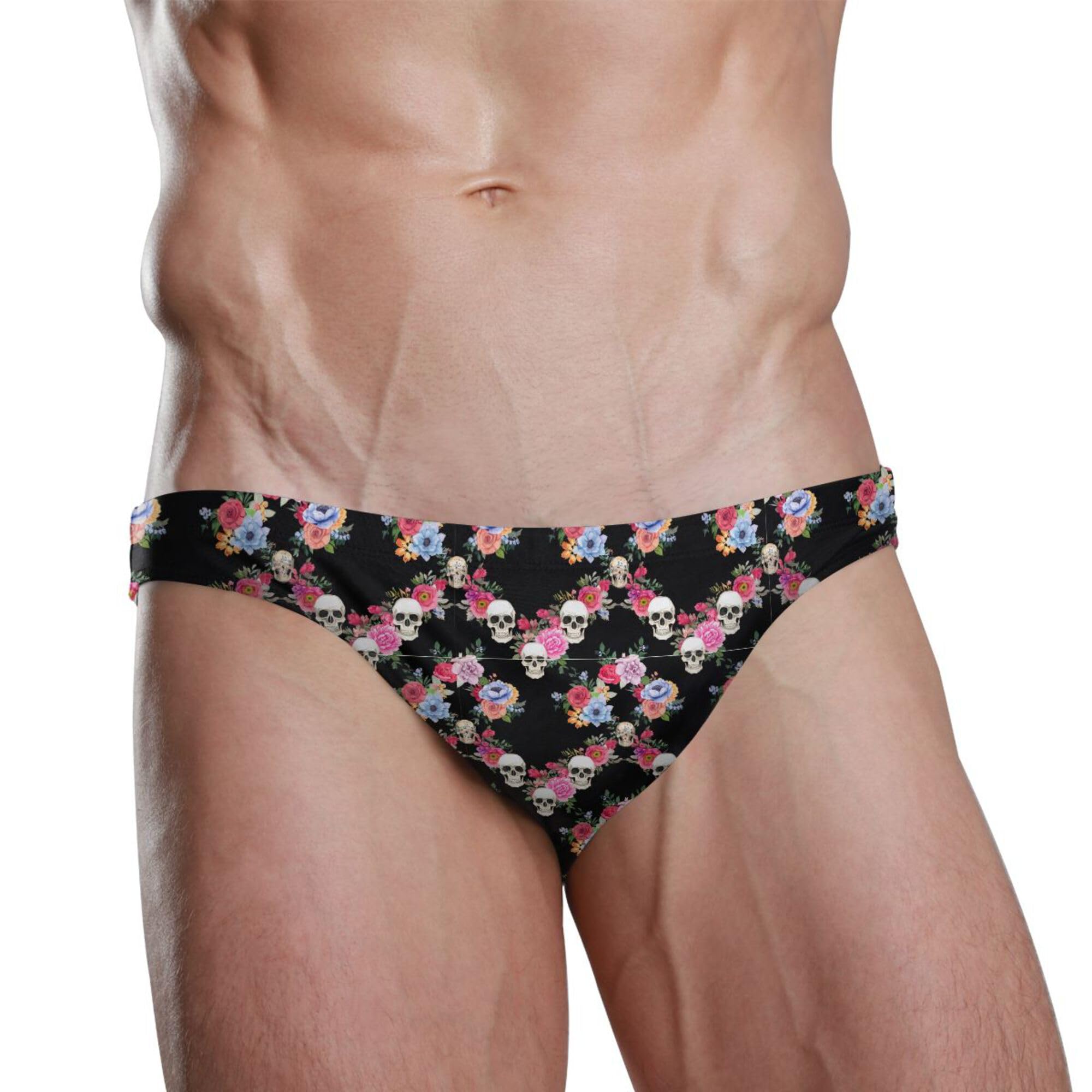 Skull Flower Swim Briefs for Men Swimsuit Bikini Swimwear XXXL B0404461