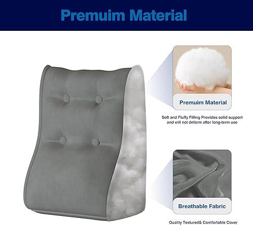 Miniatura 4 de Daneey Almohada de lectura para cama para adultos, almohada de apoyo de espalda para cama, almohada de asiento y respaldo de terciopelo, color gris