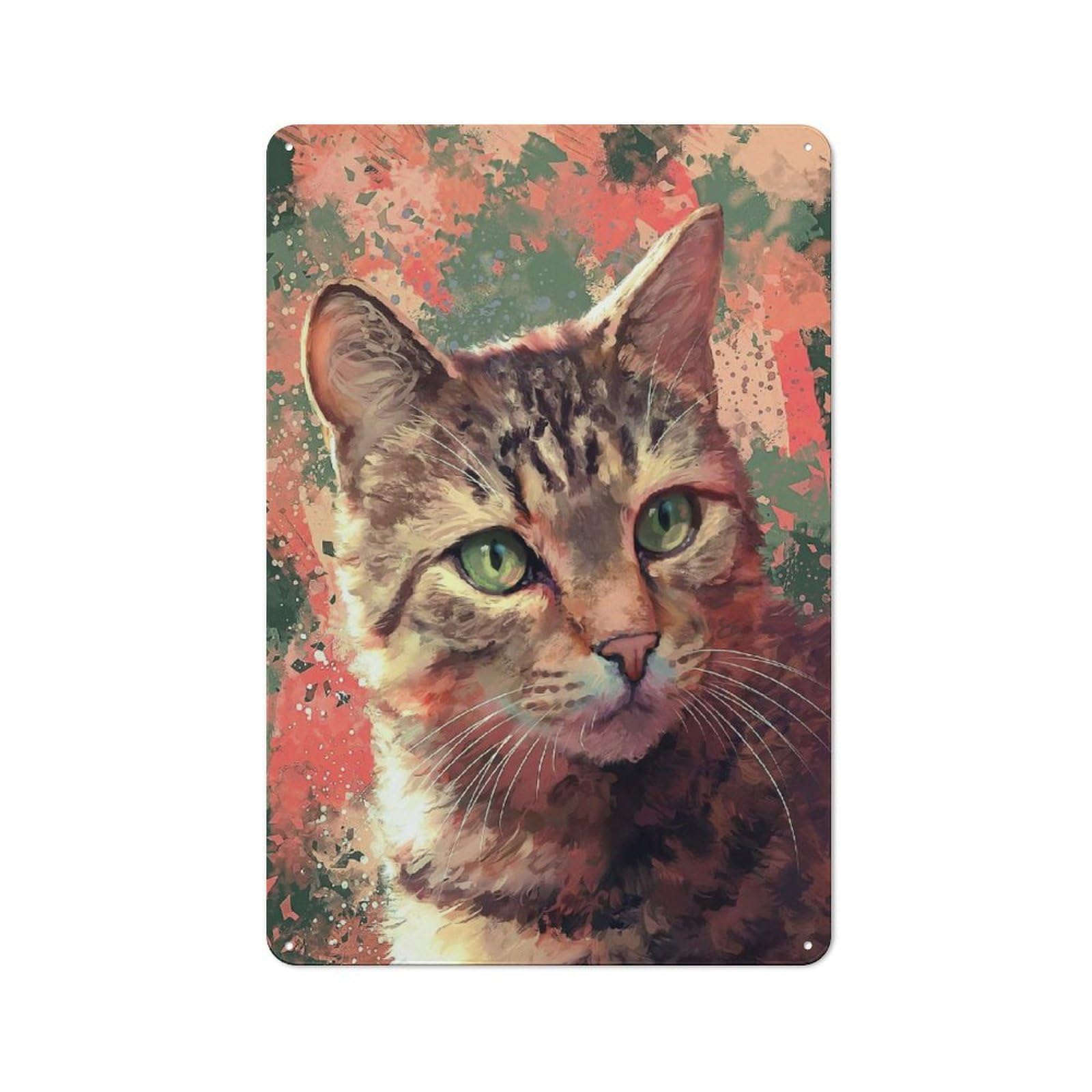 Junmoney Painted Tabby Cat Portrait Retro Metal Sign 30X20cm For Garden Room Or Summerhouse, For Garden Room Decor Fans