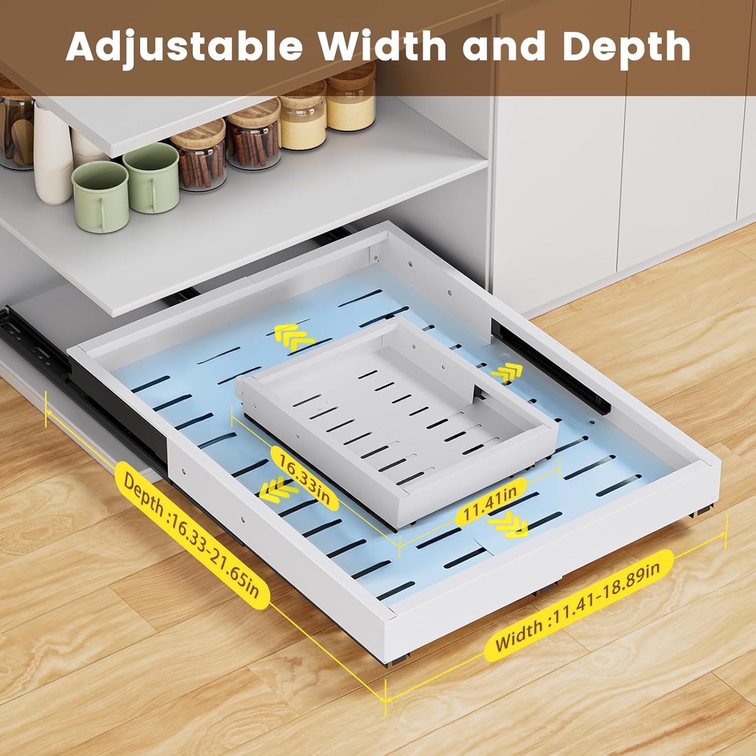 2 Stück 4 Richtungen Teleskopschublade ausziehbare Schublade Küche Ausziehbarer Schrank Organizer Metall Schrank-Schubladen-Organizer Breite 29–48 cm & Tiefe 42–55 cm