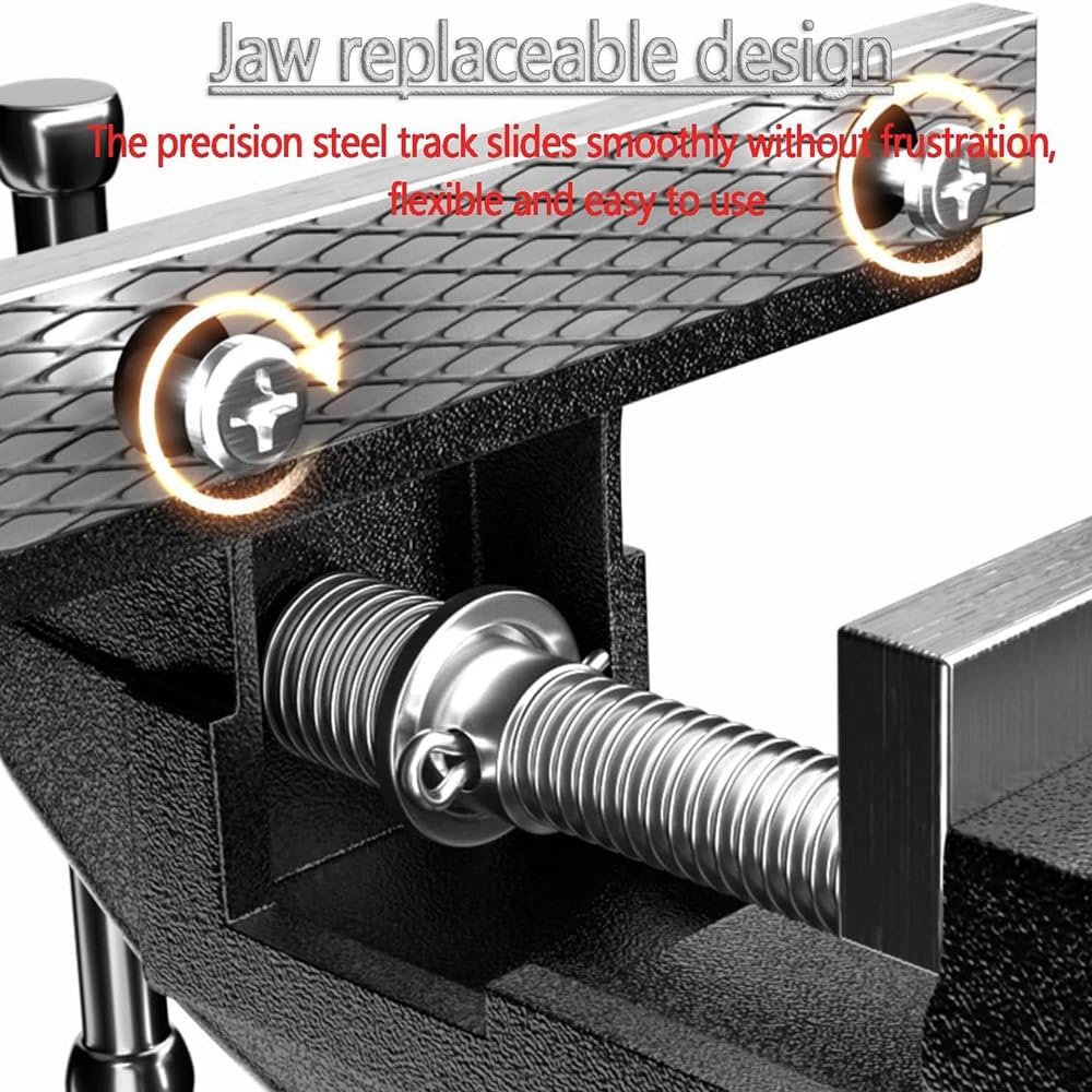 2-in-1 Universal Table Vise with Quick Adjustment, 360° Rotating Jaw Clamp, Ideal for Woodworking, Metalworking, Drilling, and Sawing - Heavy-Duty Bench Vise Tool