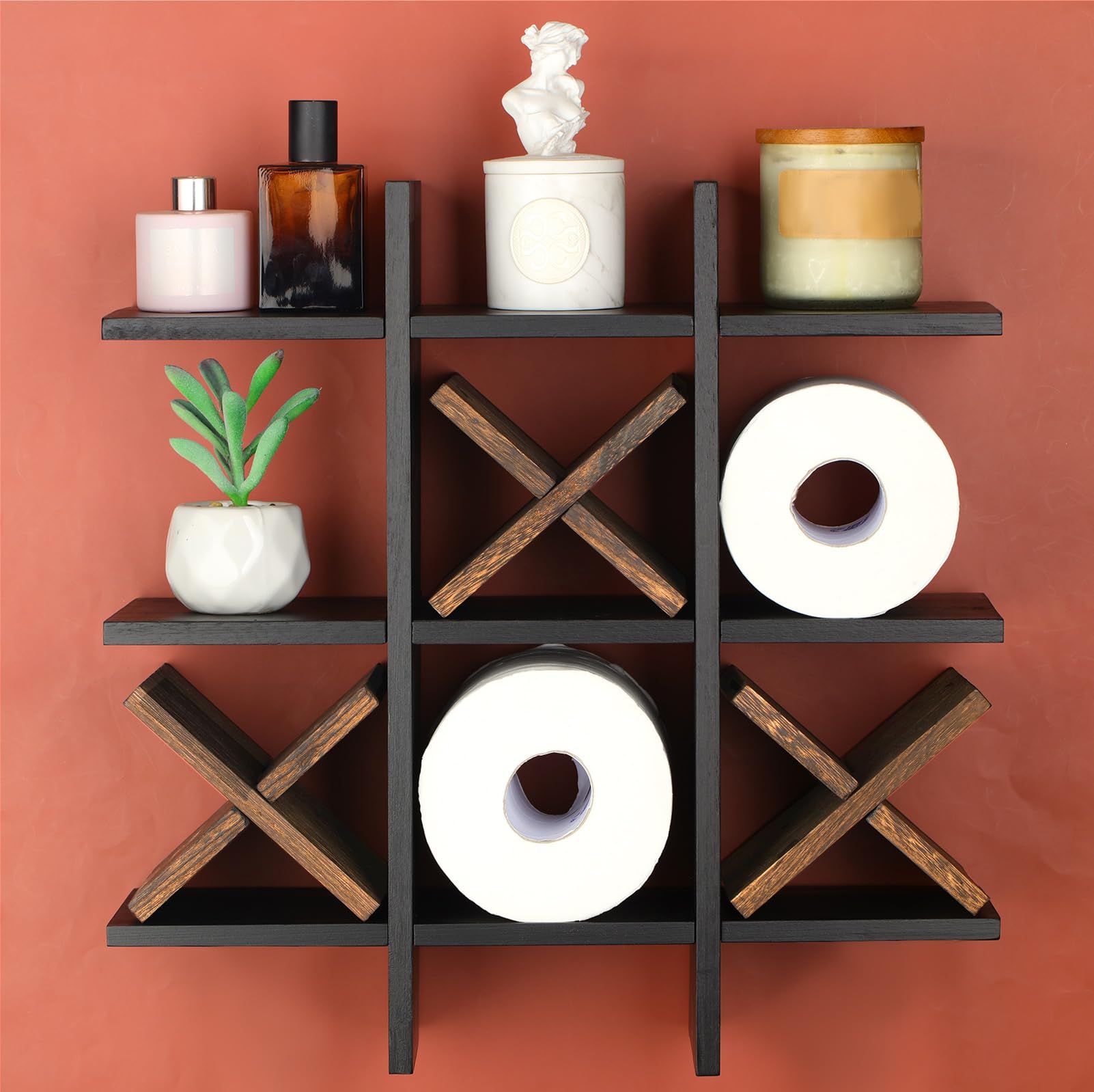 Weysat Tic Tac Toe Toilet Paper Holder,Black, Dark Brown — Amazon image 4