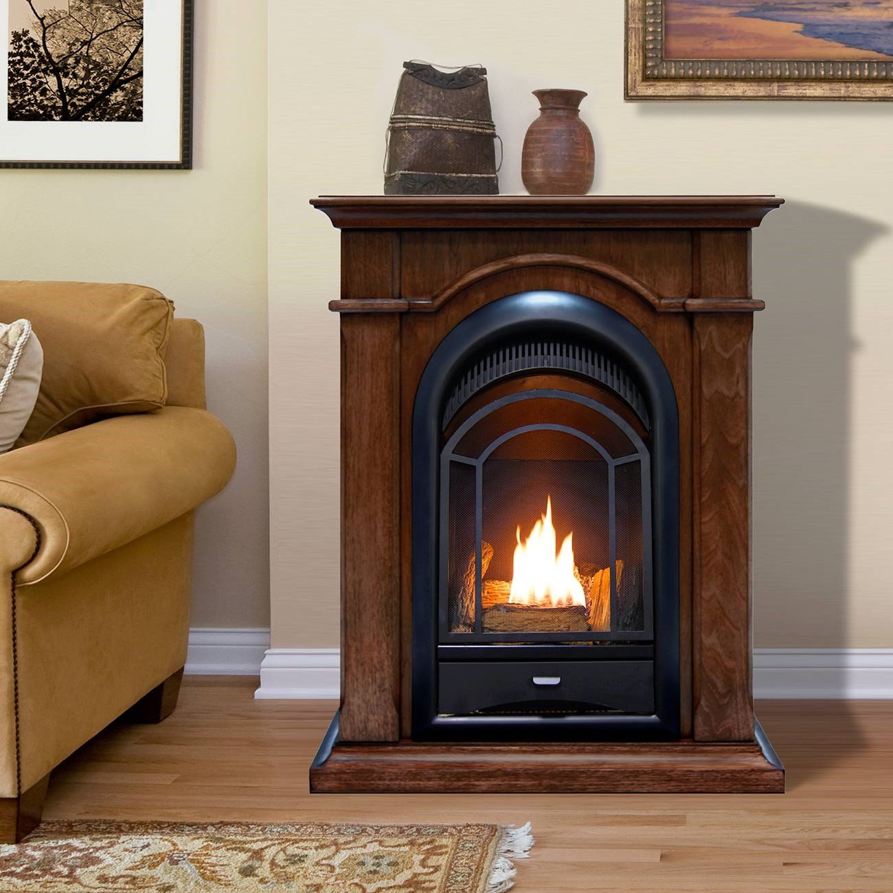 Corner Propane Fireplace Indoor Dual Fuel Ventless Gas Stove