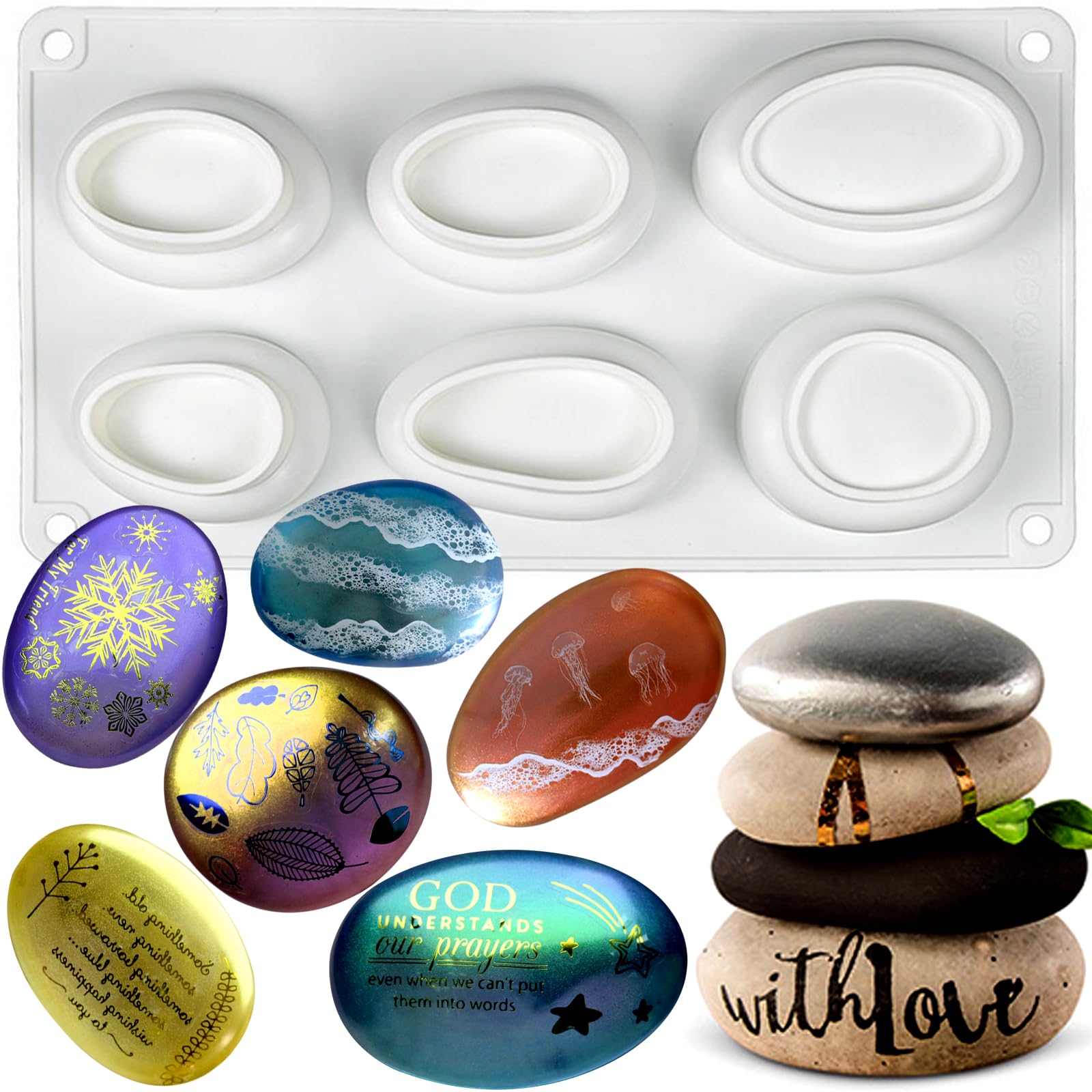 SIQINZONGWA Pebbles Molds, 3D Pebbles Stone Silicone Molds for Baking French Dessert Mousse Cake or Candle Soap Plaster Concrete Art Paint Rocks Gift