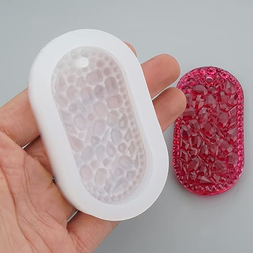 Moldes de resina de silicona con colgante de cristal Druzy - Llavero, etiqueta, fundición de joyería, moldes para manualidades de bricolaje (píldora)