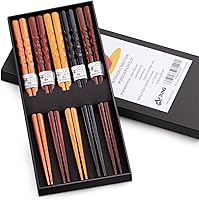 MFJUNS 5 Pairs Japanese Reusable Chopsticks 8.8" Non-Slip Natural Wood - Perfect for Sushi Noodles Rice, Ideal Gift Set