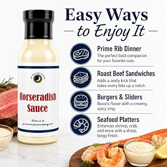 Premium | Horseradish Sauce | Roast Beef, Seafood & Dips! | Bold, creamy horseradish sauce for roast beef, sandwiches, seafood, burgers, and dips.