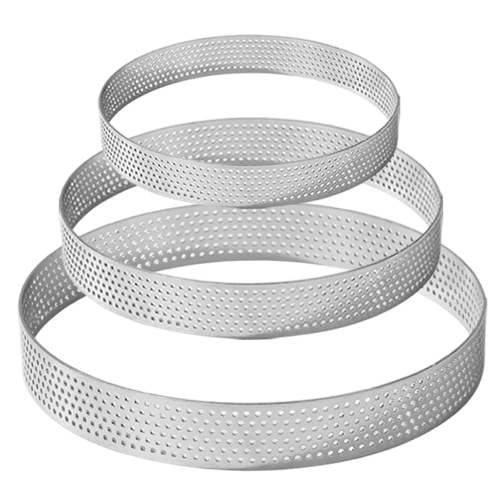 Xdyyjrasa Tart Rings - 3Pcs Diameter 10/15/20cm Microperforated Stainless Steel Baking Rings, for Tarts Pastry Cakes Pizzas Muffins