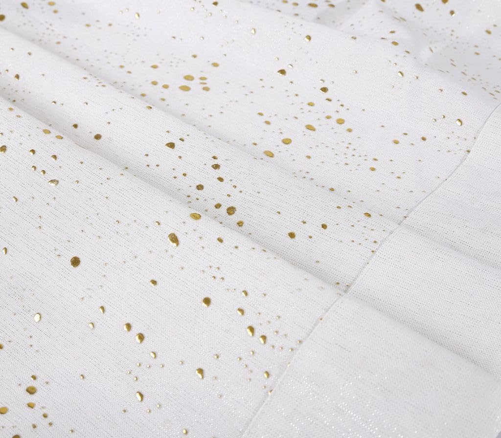 Violet Linen Vintage Abstract Gold Foil Spots, Solid Border Pattern, Polyester, Elegance Heavyweight Silver Shine Threat Engineered Luxurious Damask, White, 60 inch by 84 inch, Rectangle Tablecloths