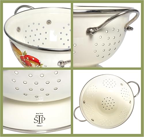 Miniatura 4 de Juego de pasta de cacerola y colador de aluminio esmaltado con toalla de cocina de algodón y espátula de cortesía, 1 olla, 1 tapa de vidrio, 1