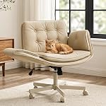 Amseatec Criss Cross Chaise avec accoudoirs & Roues, PU Chaise Vanity en cuir, confortable chaise de bureau réglable bureau d'ordinateur pivotant pour la maison, maquillage, chambre (noir)