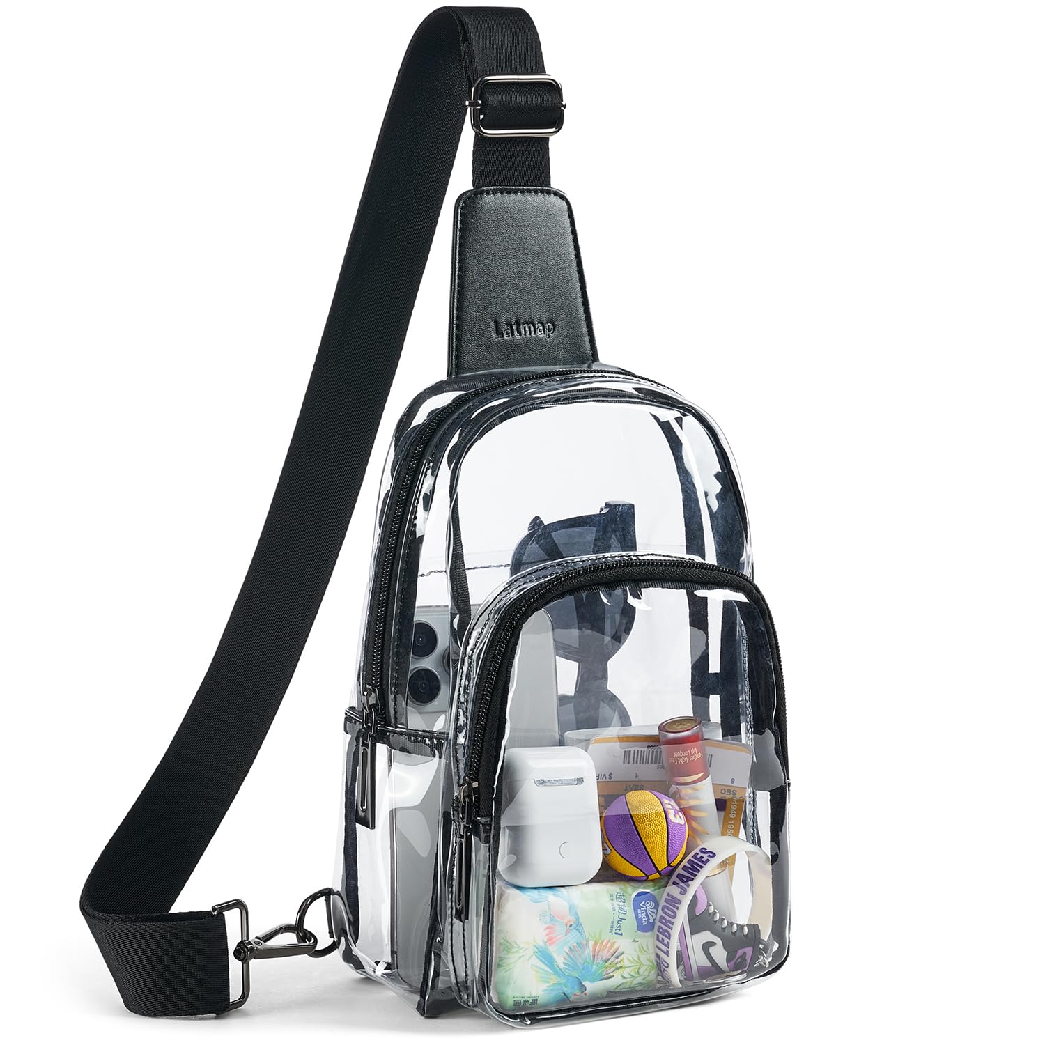 LATMAP Clear Bag for Stadium Events, Clear Purse for Women Stadium Crossbody Bag, Transparent Backpack for Concerts Sports-Black