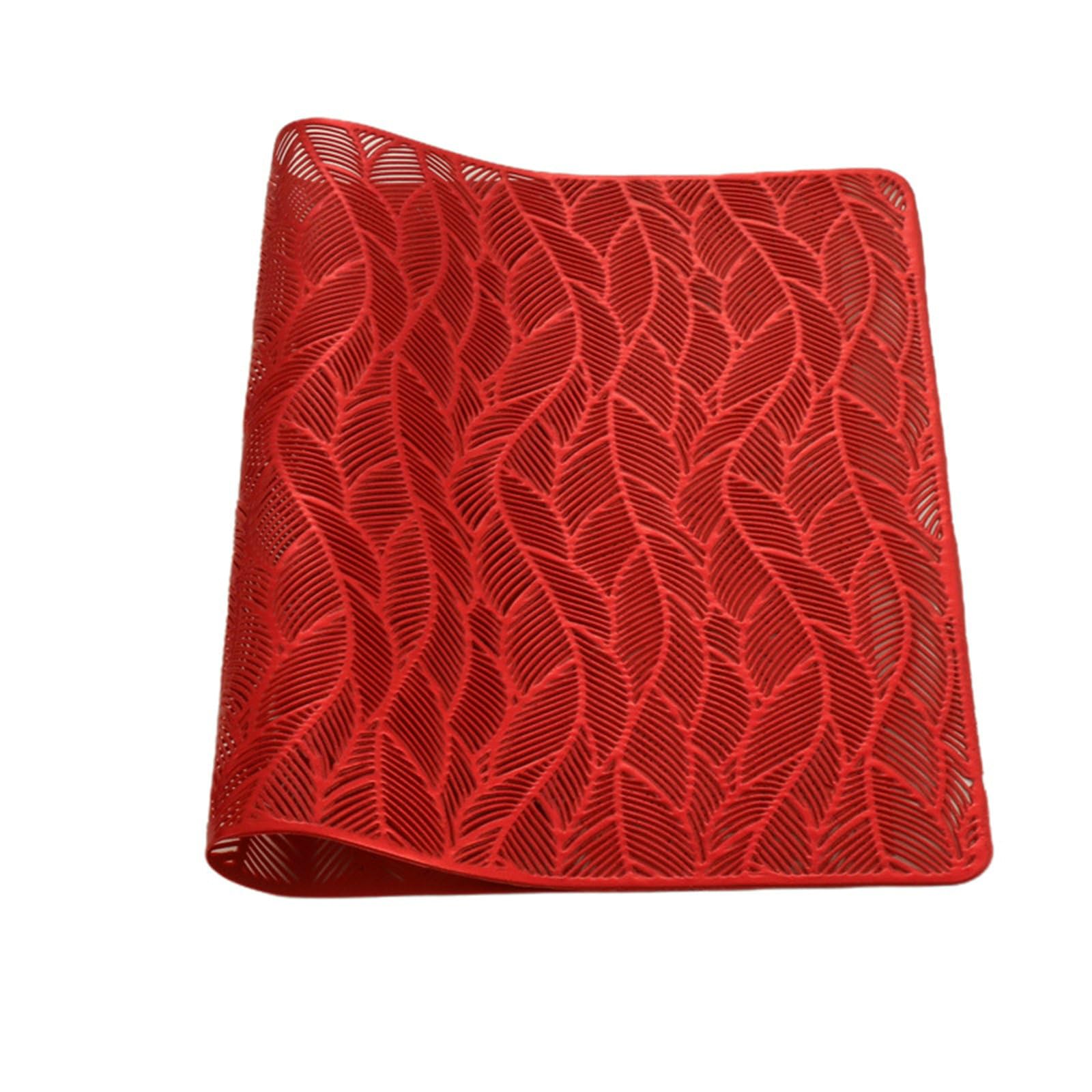 Juego de 6 manteles individuales de mesa, mantel lavable de PVC, hoja de diseño de hojas huecas de estilo europeo, antideslizante, resistente al desgaste al calor, rojo, 30 x 45 cm