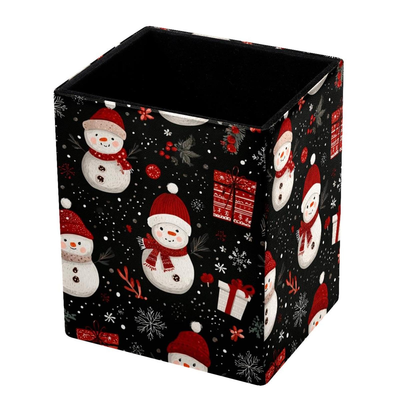 VAPOKF Pencil Holders for Desk, Christmas Snowman Printed Pen Holders Pen Pot Makeup Brushes Storage Desktop Stationery Supplies Organiser for Home Office