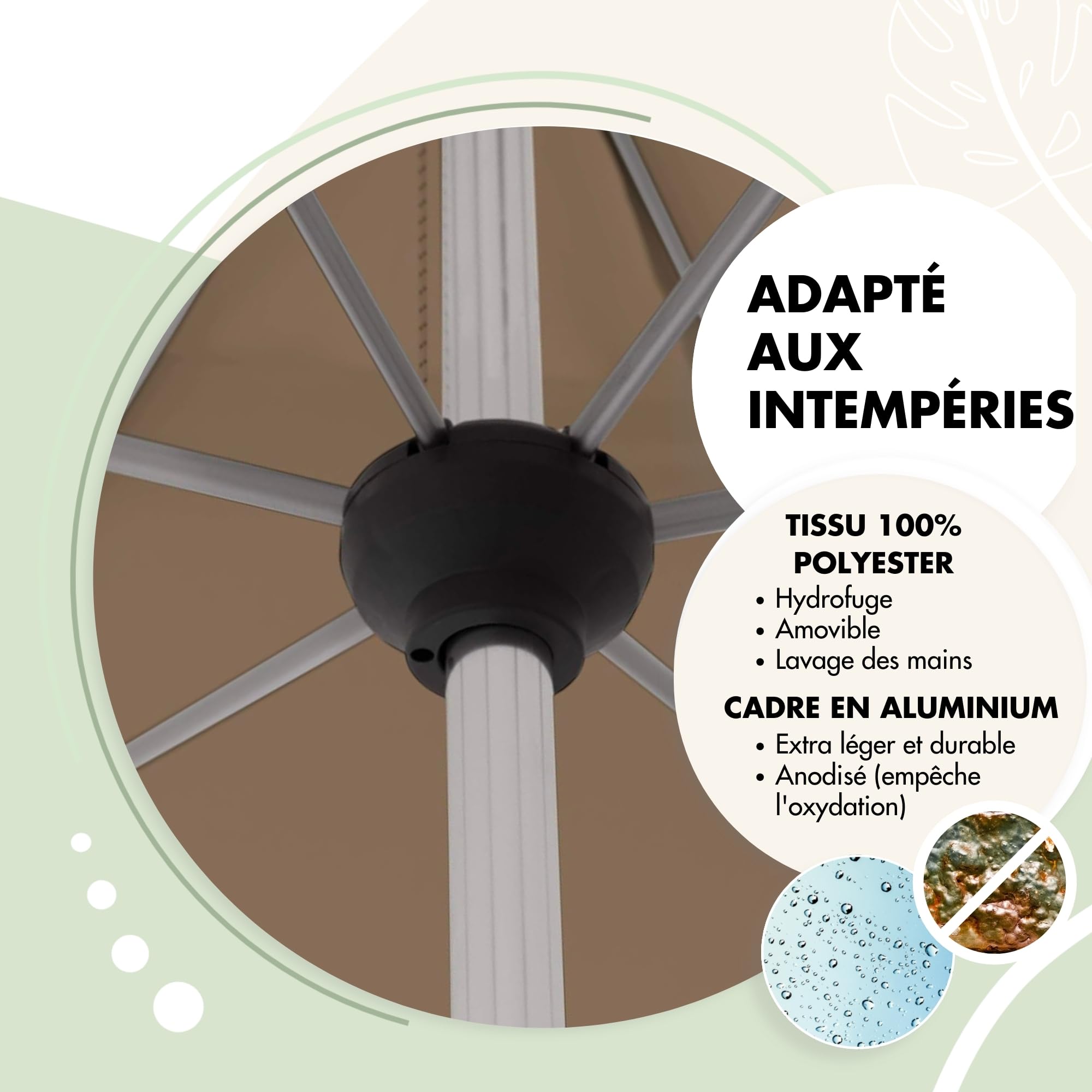Doppler Parasol hexagonal en aluminium - de jardin pliable pour balcon ou terrasse - à mât central avec manivelle - 330 cm de diamètre