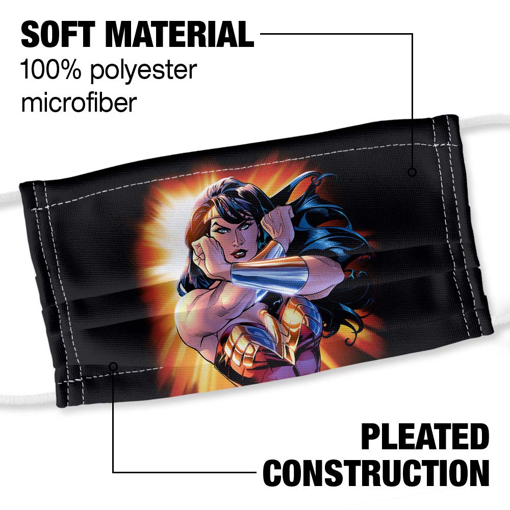 Popfunk Wonder Woman Wonder Rays 1-Ply Reusable Face Mask Covering with Adjustable Nose Wire, Unisex