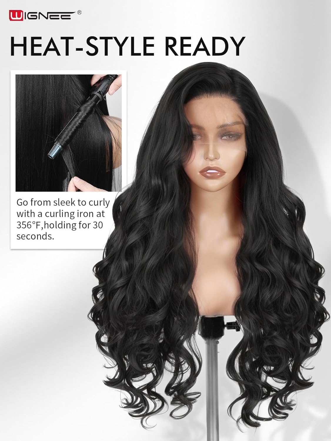 WIGNEE Lace Front Wig Recta Negro 13x6 Prepeluca Diario Y Fiesta