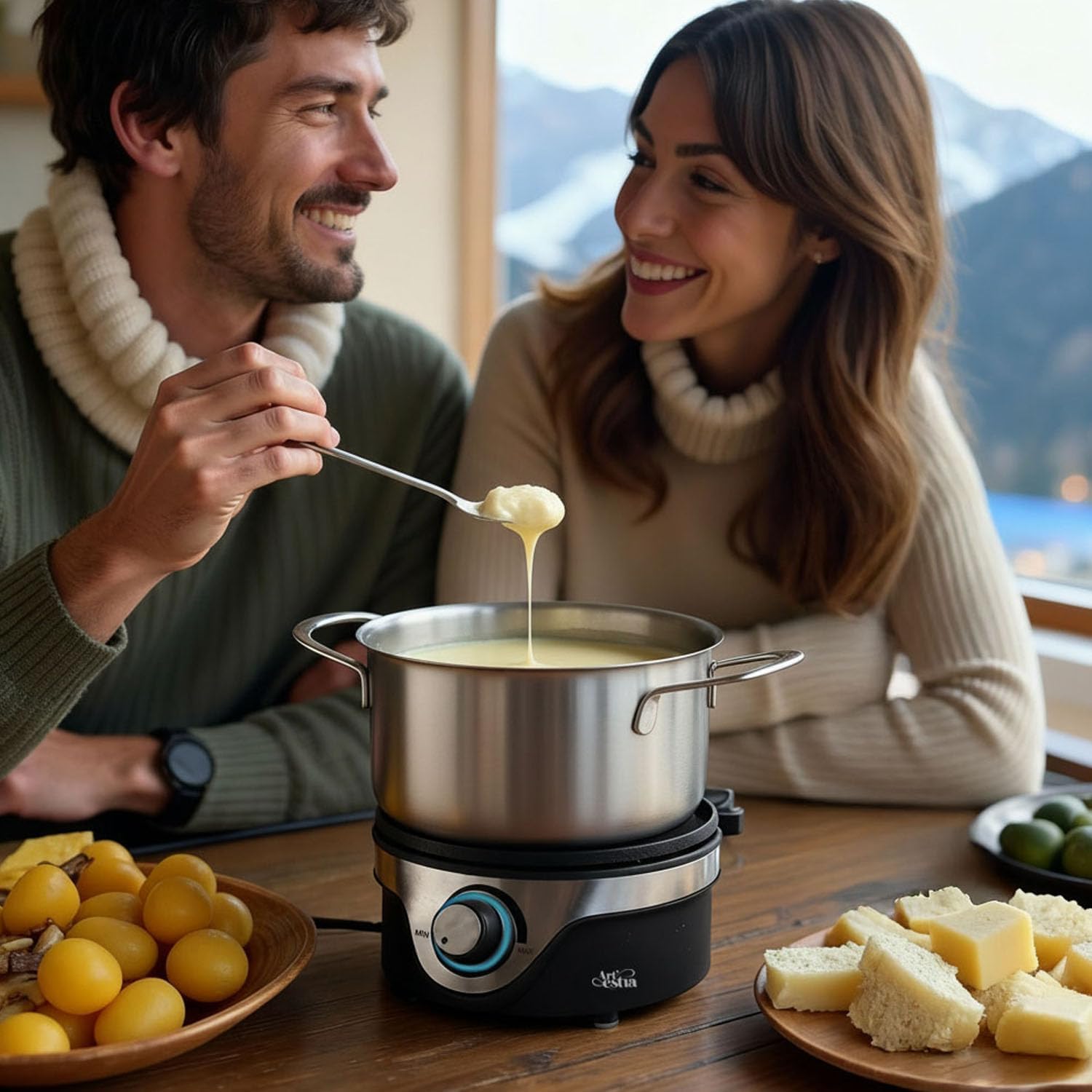 Artestia Electric Fondue Pot Set for 6 – Temperature Control Chocolate Cheese Fondue Maker with Stainless Steel Pot & Forks, Perfect for Party & Family - Image 2