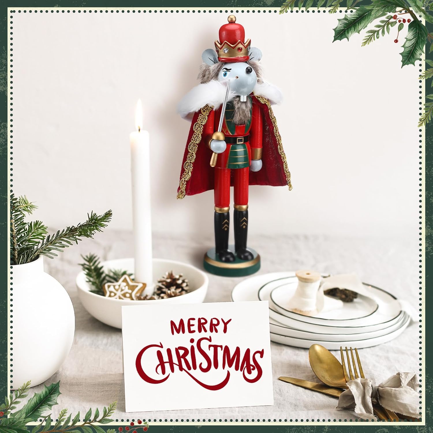 Yousoontic 12 Inch Mouse King Nutcracker Wood Christmas Decor Traditional Wooden Nutcracker Christmas Decorative Festive Holiday Tabletop Decor Xmas Gift for Shelves Tables