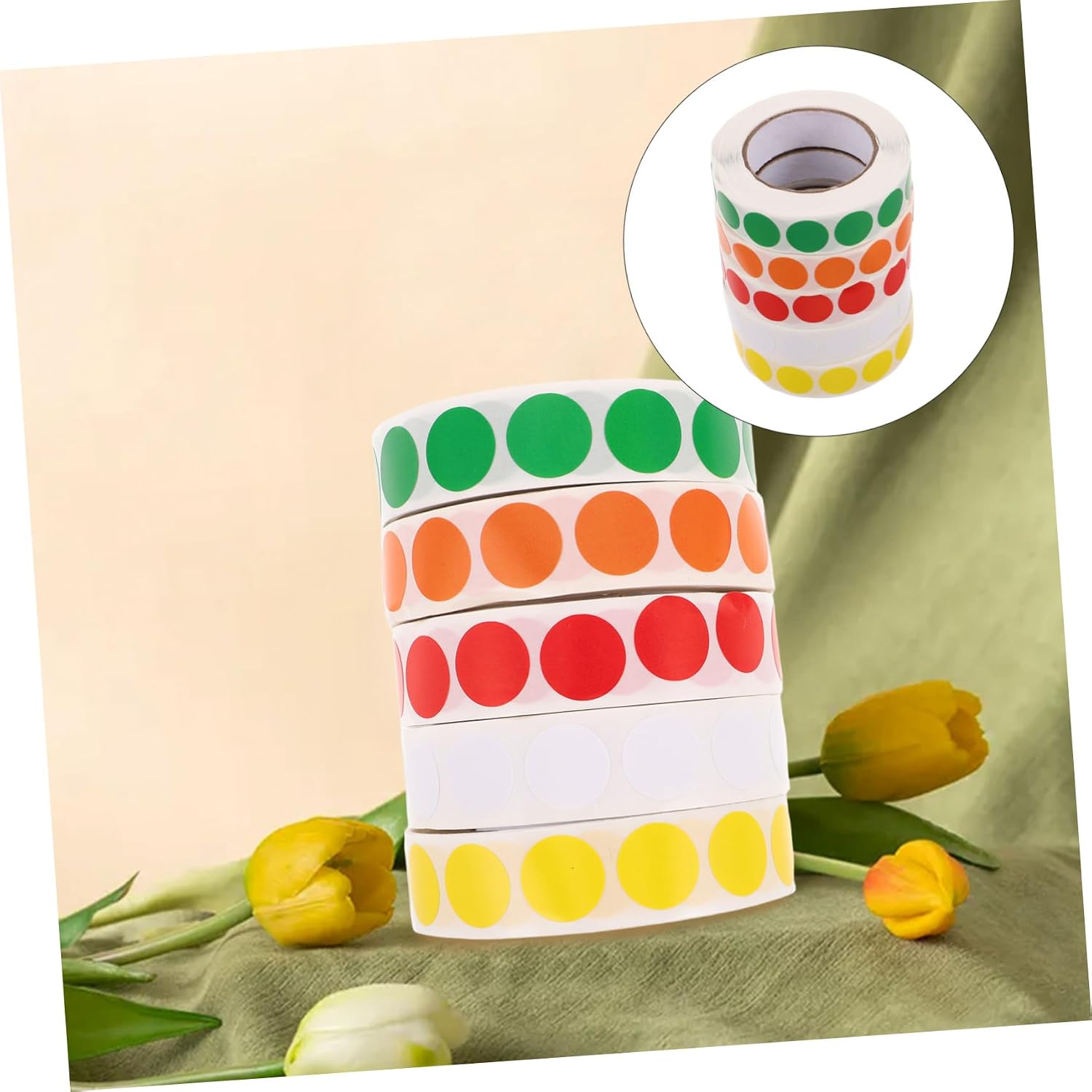 NUOBESTY 5 Rolls Round Self Adhesive Labels of Dots for DIY Labeling Crafting Organizing for Files Samples and Inventory Management