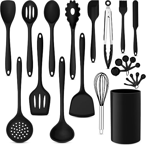 Miniatura 14 de E-far Juego de 10 utensilios de cocina de silicona, juego de utensilios de cocina resistentes al calor para ollas y sartenes antiadherentes,