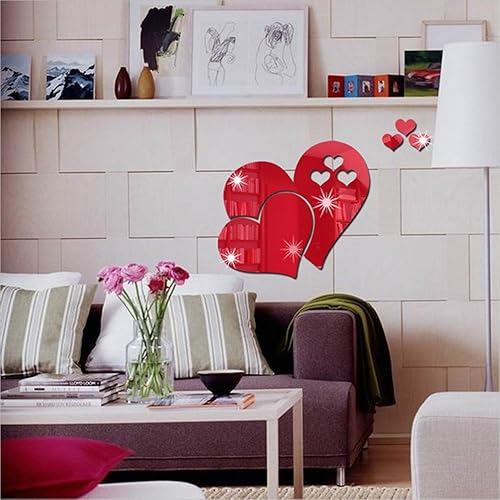 YOMXL Pegatina de pared con espejo en forma de corazones de amor, 3D, extraíble, para baño, sala de estar, dormitorio, decoración artística