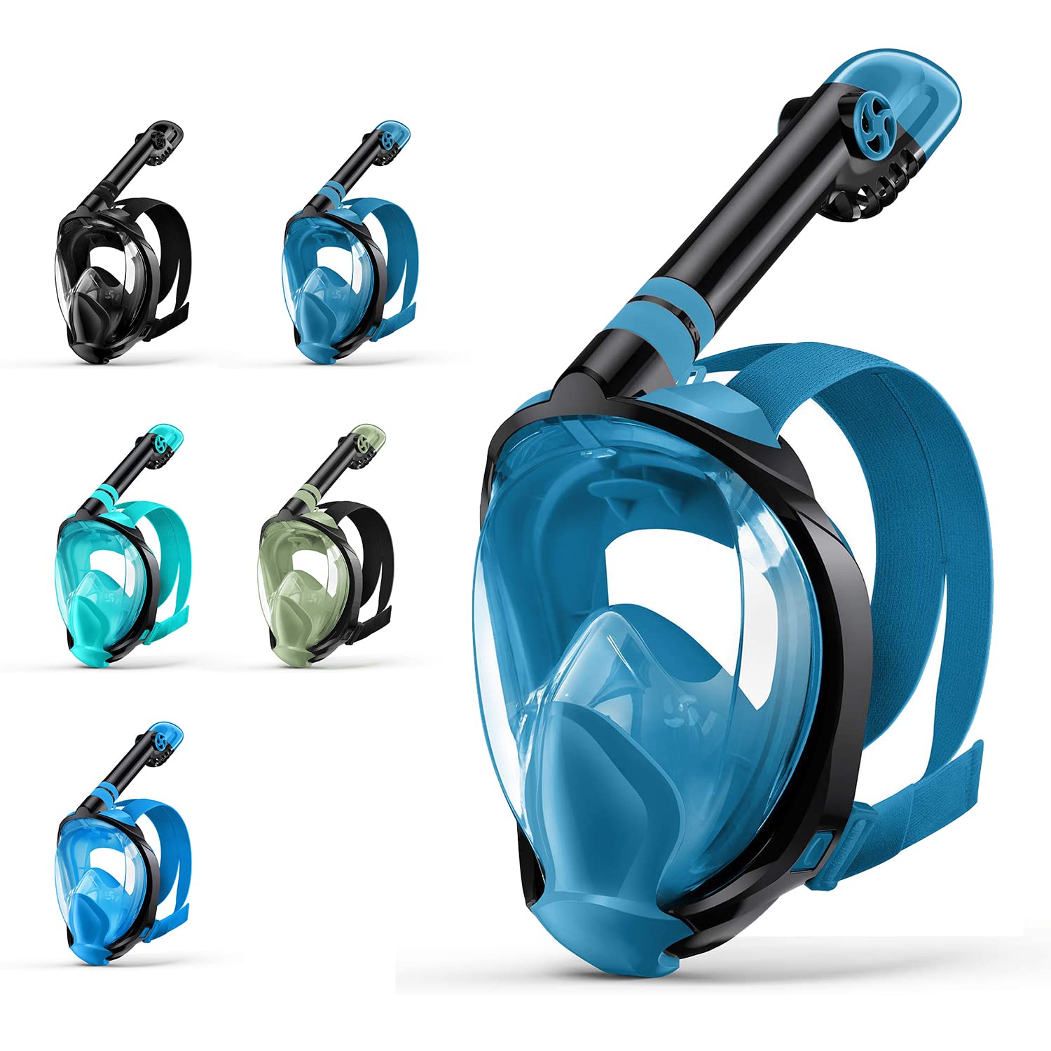 full face snorkel mask, snorkeling gear for adults diving mask anti fog premium innovative safety breathing system, 180 panoramic foldable anti leak swimming mask with detachable camera mount