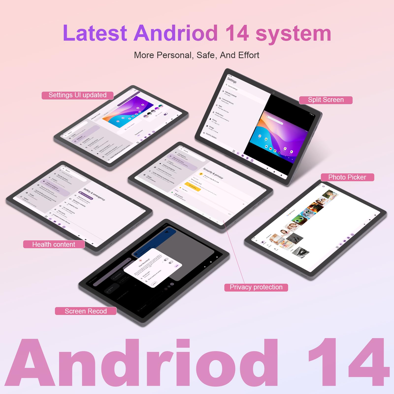 C idea Tablet 10.51”, Tableta Android 14 con Pantalla FHD 1200 * 1920, 8 GB de RAM + 128 GB de ROM (TF TB), cámara Dual de 13 MP + 5 MP, WiFi 2.4/5G, Bluetooth, batería de 6 Horas (Gris) (10.51")