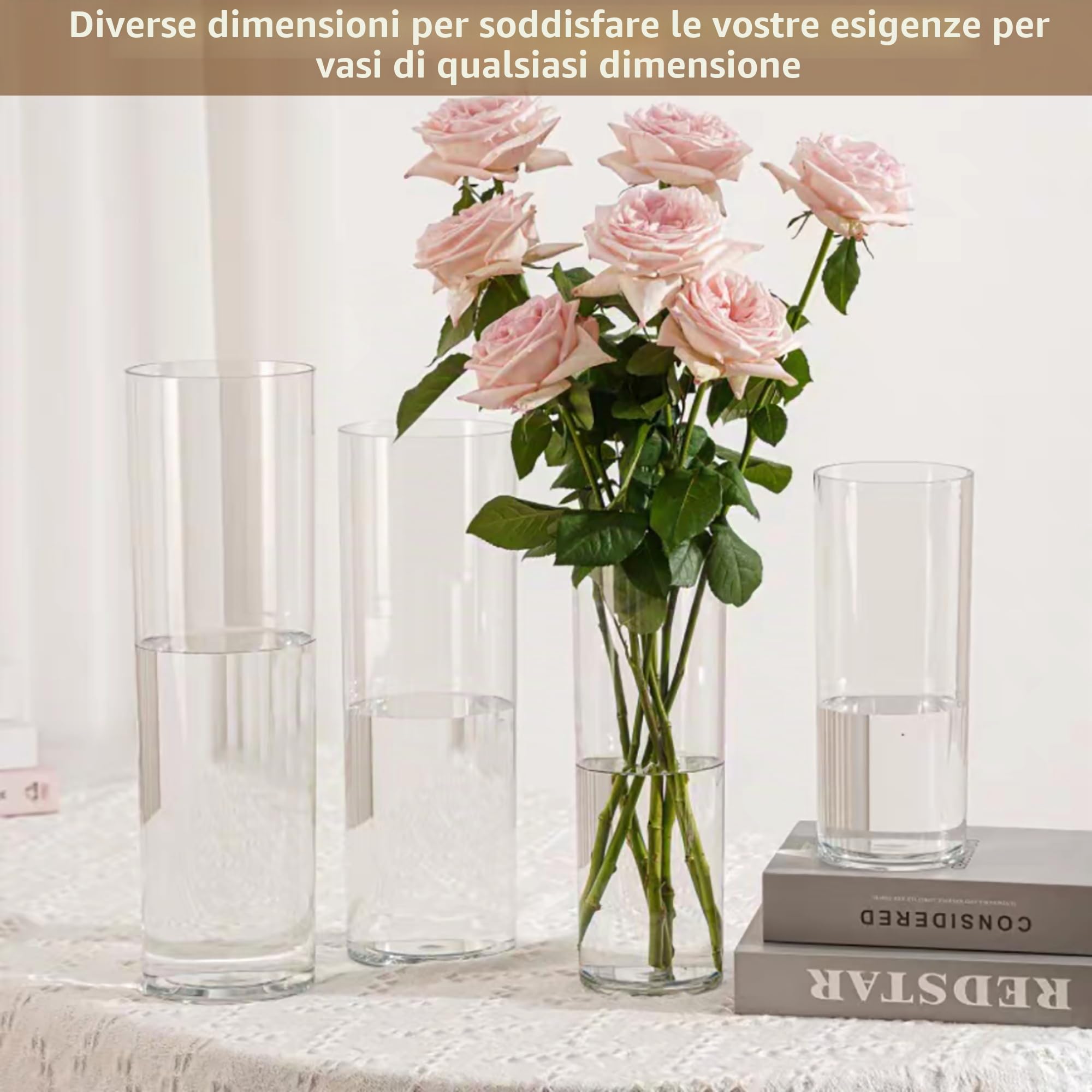 Vaso Acrilico Trasparente per Fiori - Vasi Cilindrici Infrangibili Decorativi, Portafiori Moderno per Interni/Esterni, Regalo Matrimonio/Casa/Ufficio, Centrotavola per Cena/Feste-15x40cm
