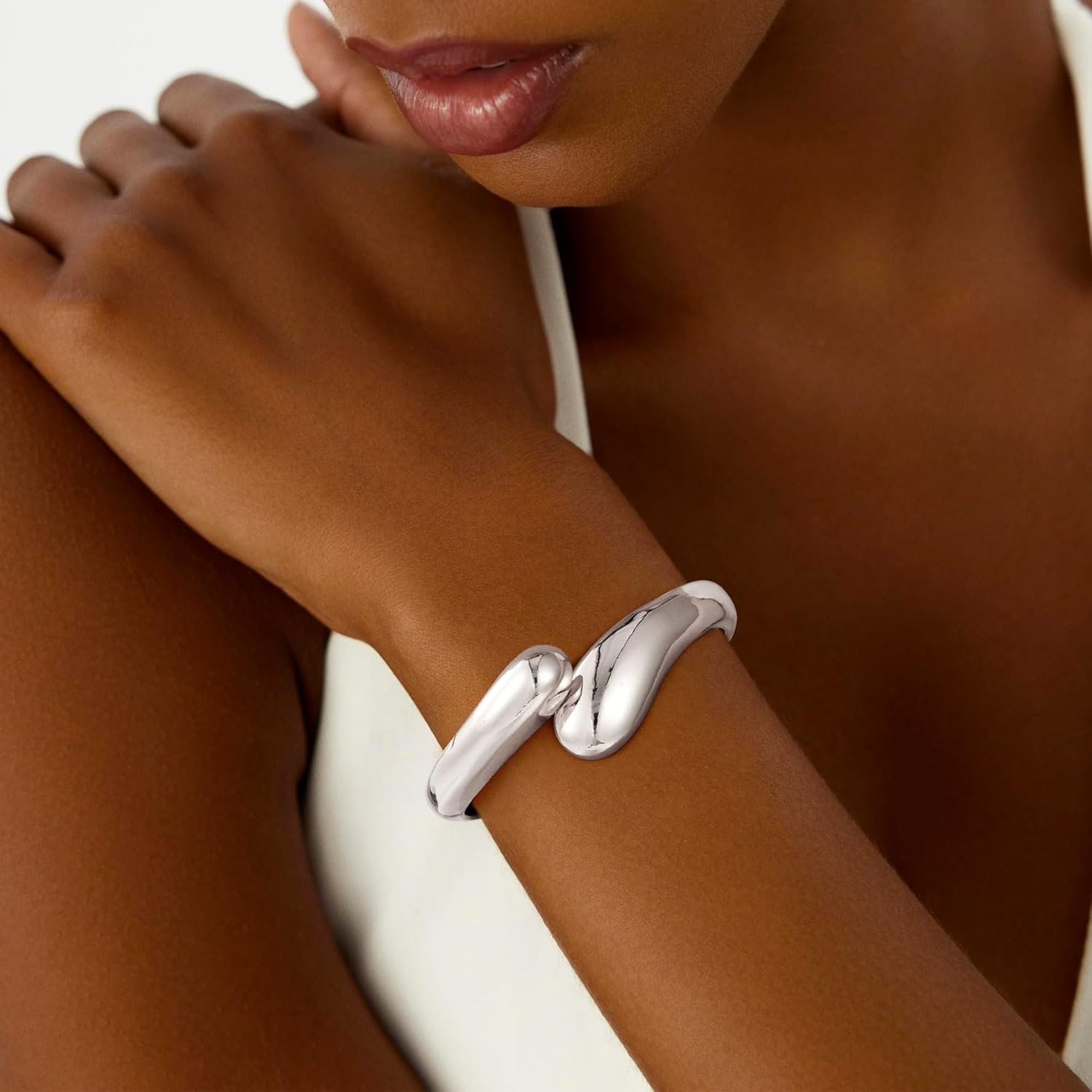 Gold Bangle Bracelet for Women Trendy - 18K Gold Filled Waterdrop Adjustable Twist Cuff Bracelet Thick Chunky Gold Bangle Bracelets for Women Waterproof Jewelry Gifts - Image 2