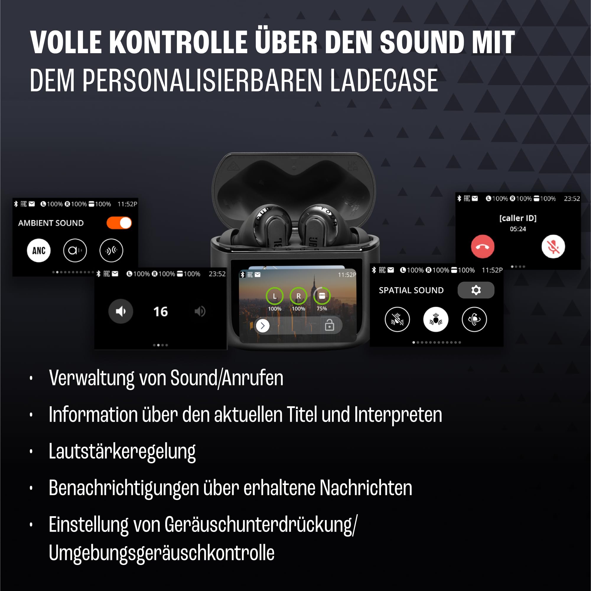 JBL Tour Pro 3, True Wireless Bluetooth-Kopfhörer mit intelligenter Ladebox, 40 h Akkulaufzeit, True Adaptive Noise Cancelling 2.0 und JBL Spatial 360 Sound mit Head Tracking, Schwarz