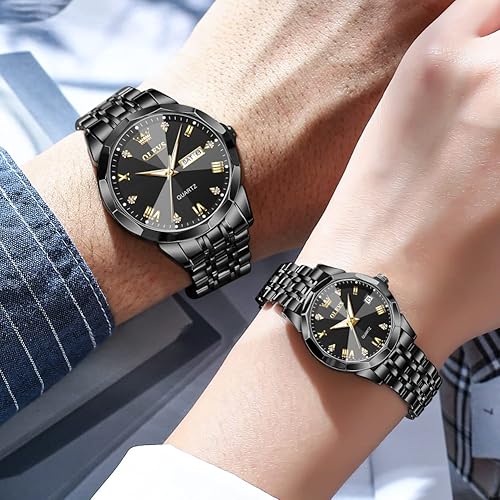Miniatura 9 de OLEVS Reloj para parejas para él y ella reloj analógico de cuarzo para hombres y mujeres reloj de pulsera de acero inoxidable impermeable con fecha