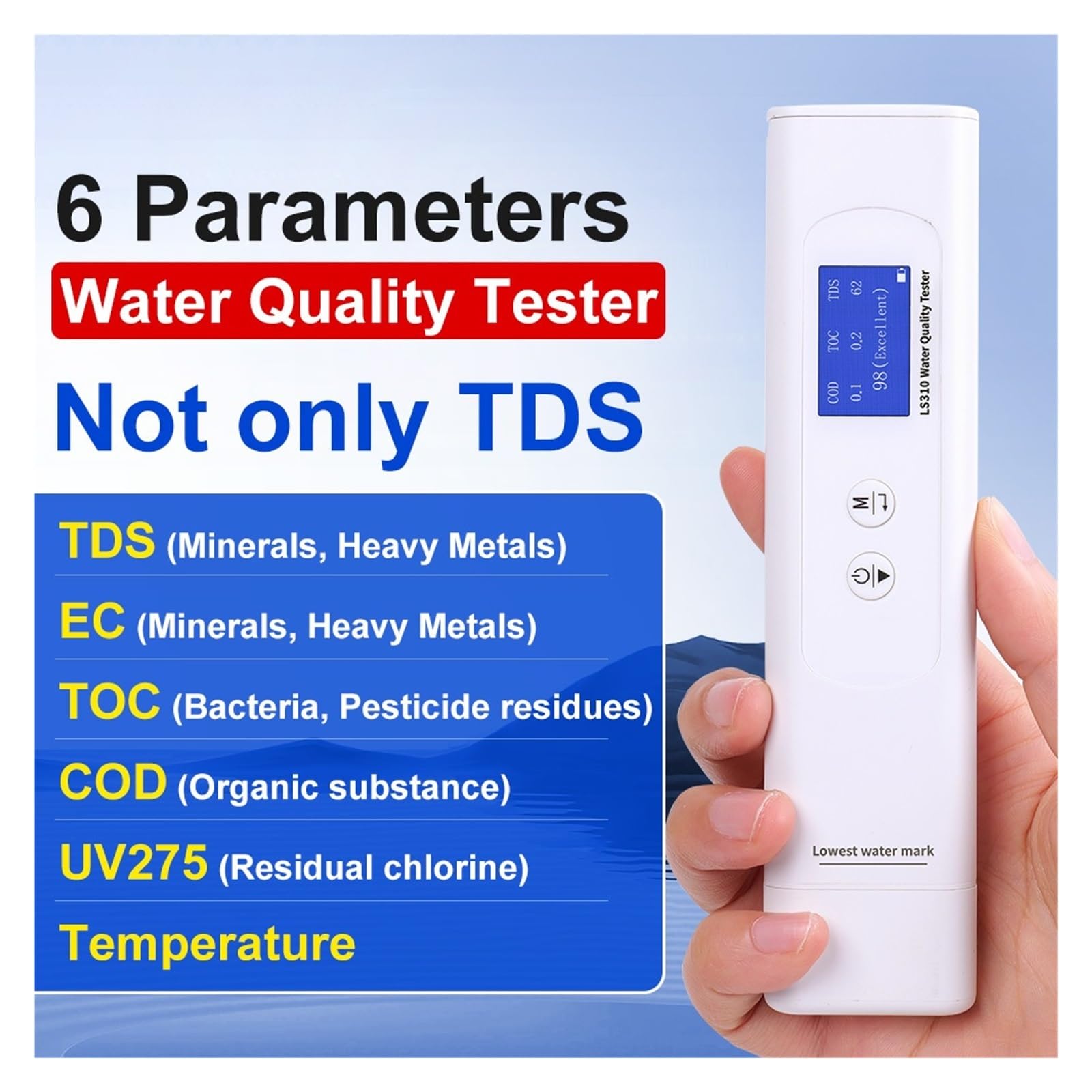Tester ści wody Najlepszy miernik TDS Cyfrowy tester wody 6 w 1 COD TOC Miernik TDS do wody pitnej z kranu Wysoka precyzja LS310