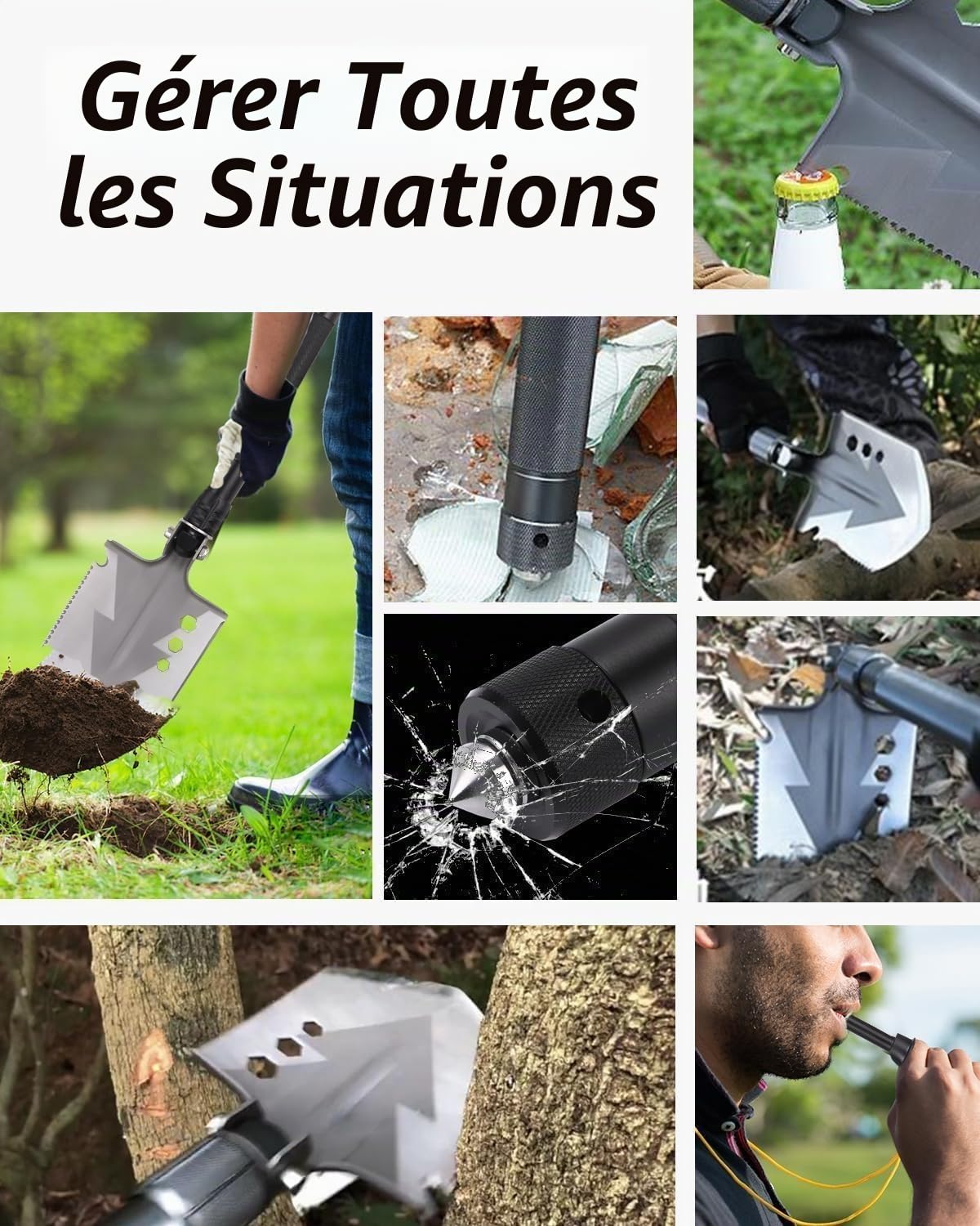 Pelle Pliante, Multifonctionnelle Pelle Pliable 78cm，Pelle avec 3 Combinaisons de Longueurs, Pelle Pliable 180 Degrés, Pelle de Survie pour Camping, Hors Route, Randonnée, Jardin, Chasse