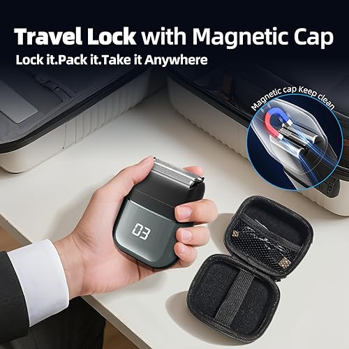 Miniatura 4 de Afeitadoras eléctricas de aluminio para hombres, mini maquinilla de afeitar eléctrica de viaje con pantalla LED, IPX7 impermeable, afeitadora de
