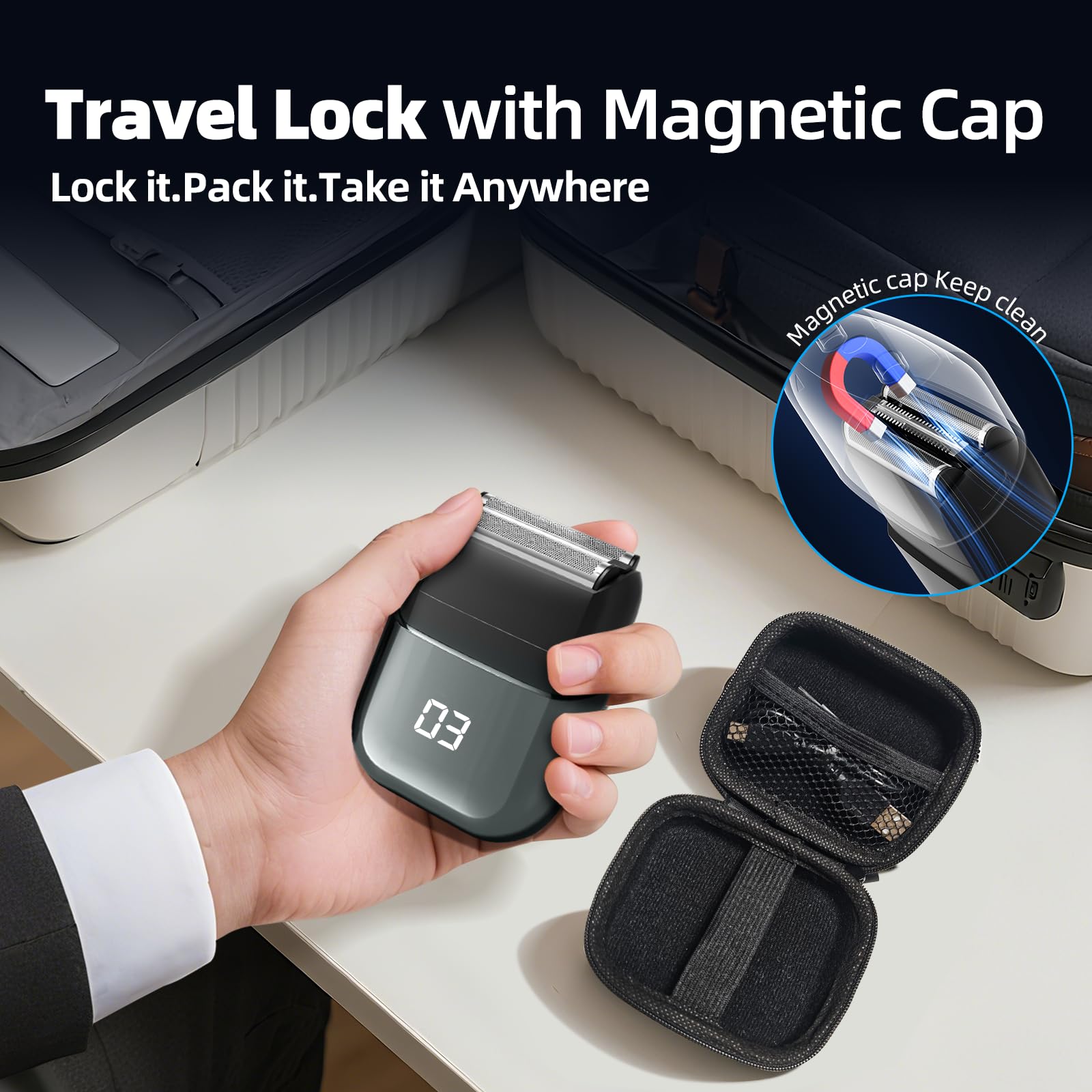 Electric Foil Shavers for Men,Mini Electric Travel Razor with LED Display,IPX7 Waterproof Wet/Dry Foil Shaver,USB-C Rechargeable,Compact Face Shaver with Travel Lock,Gifts for Men