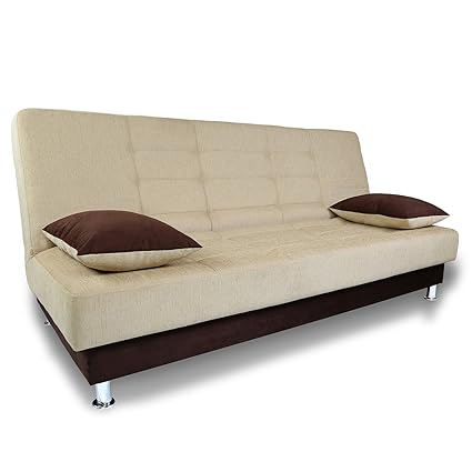 Adorn India Alyssum 3 Seater Sofa Cum Bed (Brown & Beige) Fabric