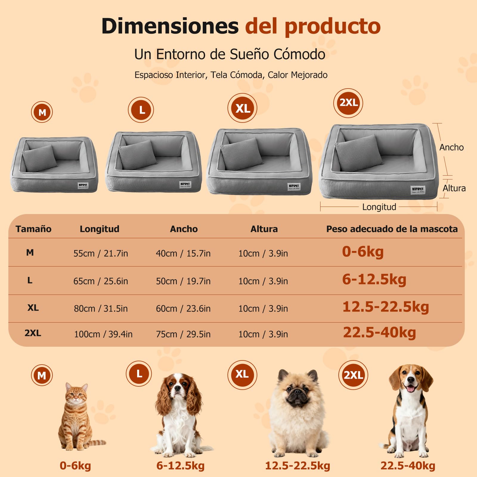 PETCUTE Camas Perro Ortopédica,Impermeable Cama para Perros,Colchoneta Perro con Funda Extraíble y Lavable, Almohada,Cama para Mascotas con Fondo Antideslizante,Bordes Elevados,Gris,XL