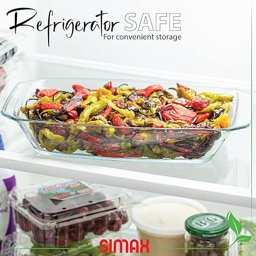 Miniatura 6 de Simax Plato asador de vidrio transparente sartén rectangular grande para hornear y cocinar - Utensilios de cocina aptos para horno y lavavajillas -