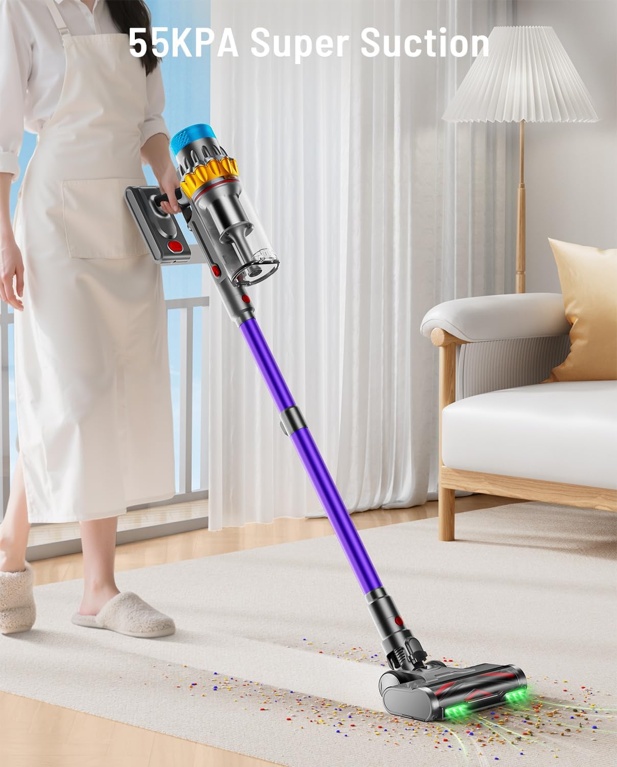 Cordless Vacuum Cleaner, 55KPA 70Min 650W Motor Powerful Vacuum Cleaners for Home, Self-Stand Cordless Stick Vacuum Rechargeable Anti-Tangle/LED Screen/1.8L Cup for Home Pet Hair/Carpet/Hardwood Floor - 4