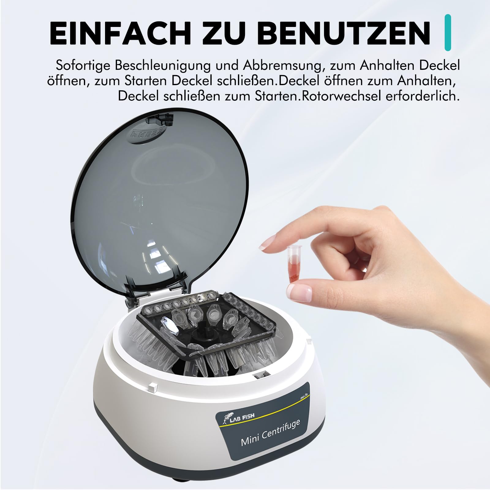 LABFISH Mini-Zentrifuge 7000 RPM,3286 x g RCF,Labor Tisch-Mikrozentrifuge mit 3-in1 Rotor für 12 wissenschaftliche Zentrifugenröhrchen mit 0,2/0,5/1,5/2ml Fassungsvermögen und 32×0,2ml PCR-Streifen