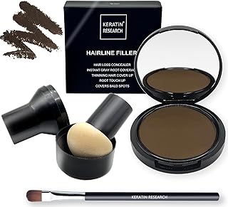 KERATIN RESEARCH Hairline Filler Unisex Mineral Powder Root Touch-Up Hair loss Concealer Scalp & Beard Bald Patch Coverage Fibers for Thinning Hair Waterproof Organic Natural look (MEDIUM BROWN, XL)